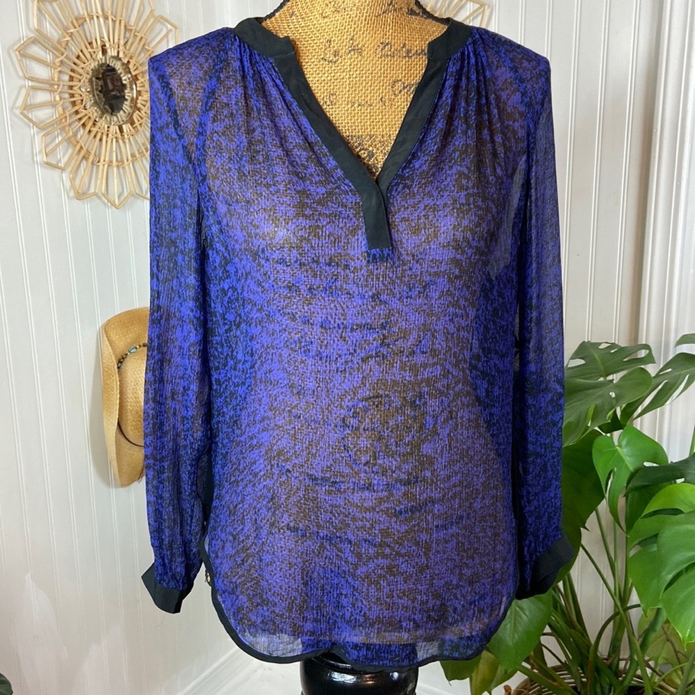 Rebecca Taylor Purple Black Silk Blouse Sz 2